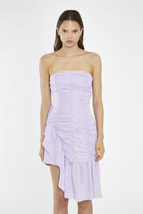 Light-Violet Strapless Asymmetric Ruched Mini-Dress