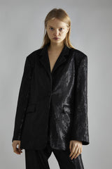 Black Metallic-Sequin Oversized-Blazer