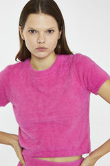 Hot Pink Short-Sleeve Knitted Crop-Top