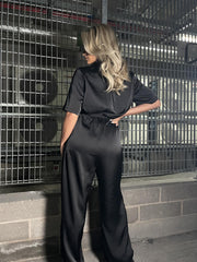 Black-Satin Resort Long-Shirt