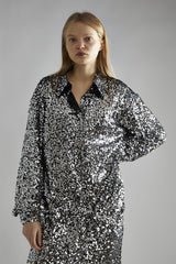 Black-Silver Sequin Loose-Fit Shirt