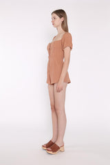 Rust-Crinkle Square-Neck Button Down-Playsuit