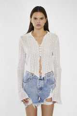 Off-White Lace Button-Through Asymmetrical-Top