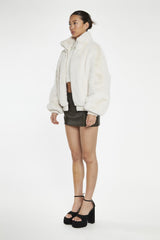 Cream Faux-Fur Bomber-Jacker