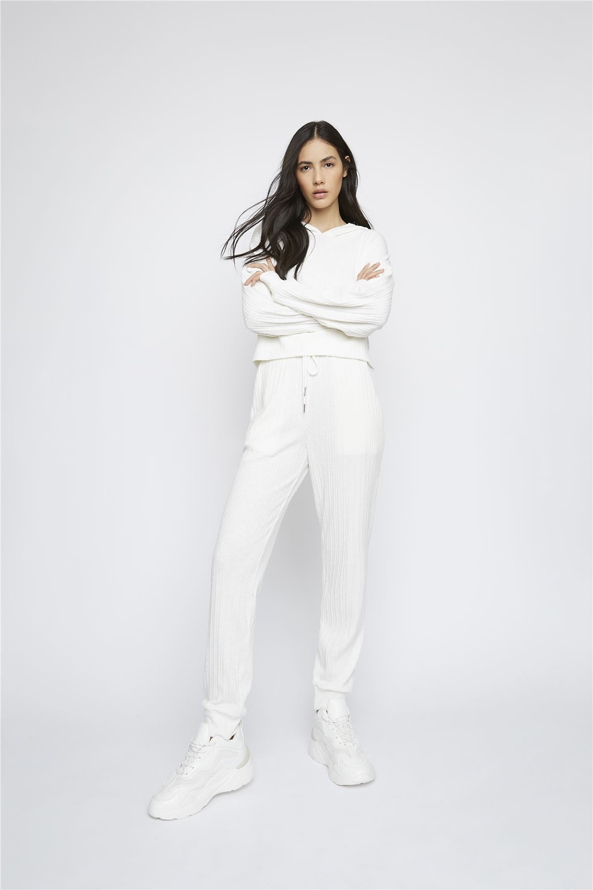 White Ribbed Loungewear Top