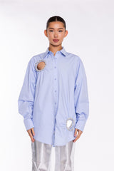 Light-Blue Rhinestone Cut-Out -Shirt