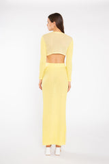 Lemon-Yellow Mix Knit Lace-Up Front Crop-Top