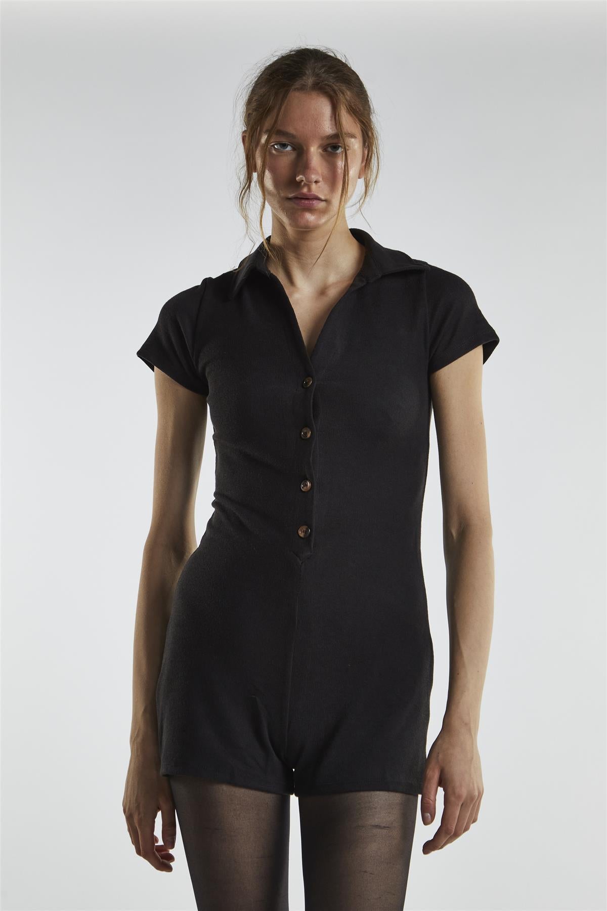 Black Button-Front Playsuit