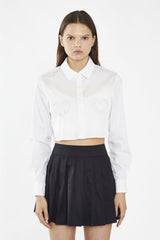 White Heart Cut-Out Crop-Shirt