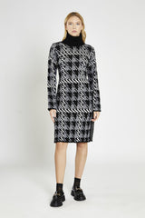 Mono Tartan-Check Roll-Neck Jumper Midi-Dress