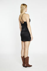 Black Cowl-Neck Tie-Back Mini-Dress