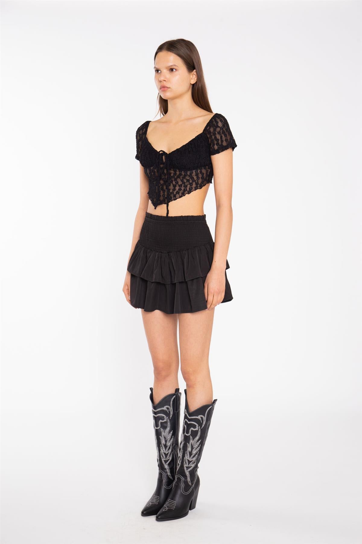 Black RaRa Smocked-Waist Mini-Skirt