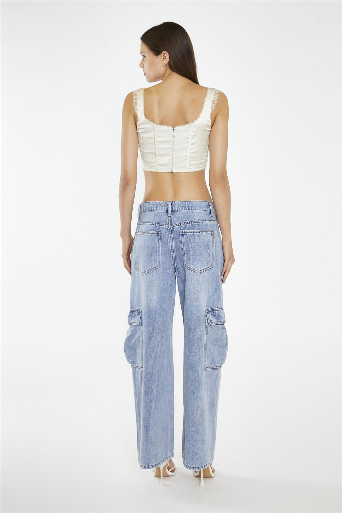 Light Stonewash Cargo Wide-Leg-Jeans