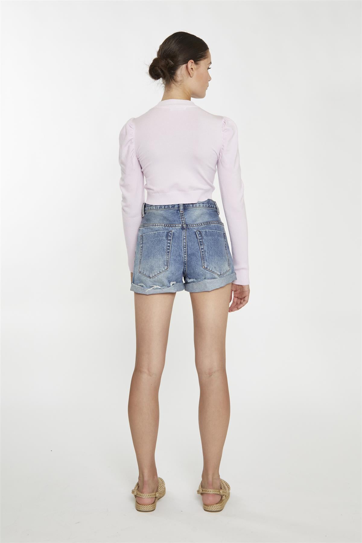 Soft-Pink High-Neck Crop-Jumper