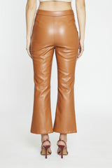 Tan PU Flared Trousers