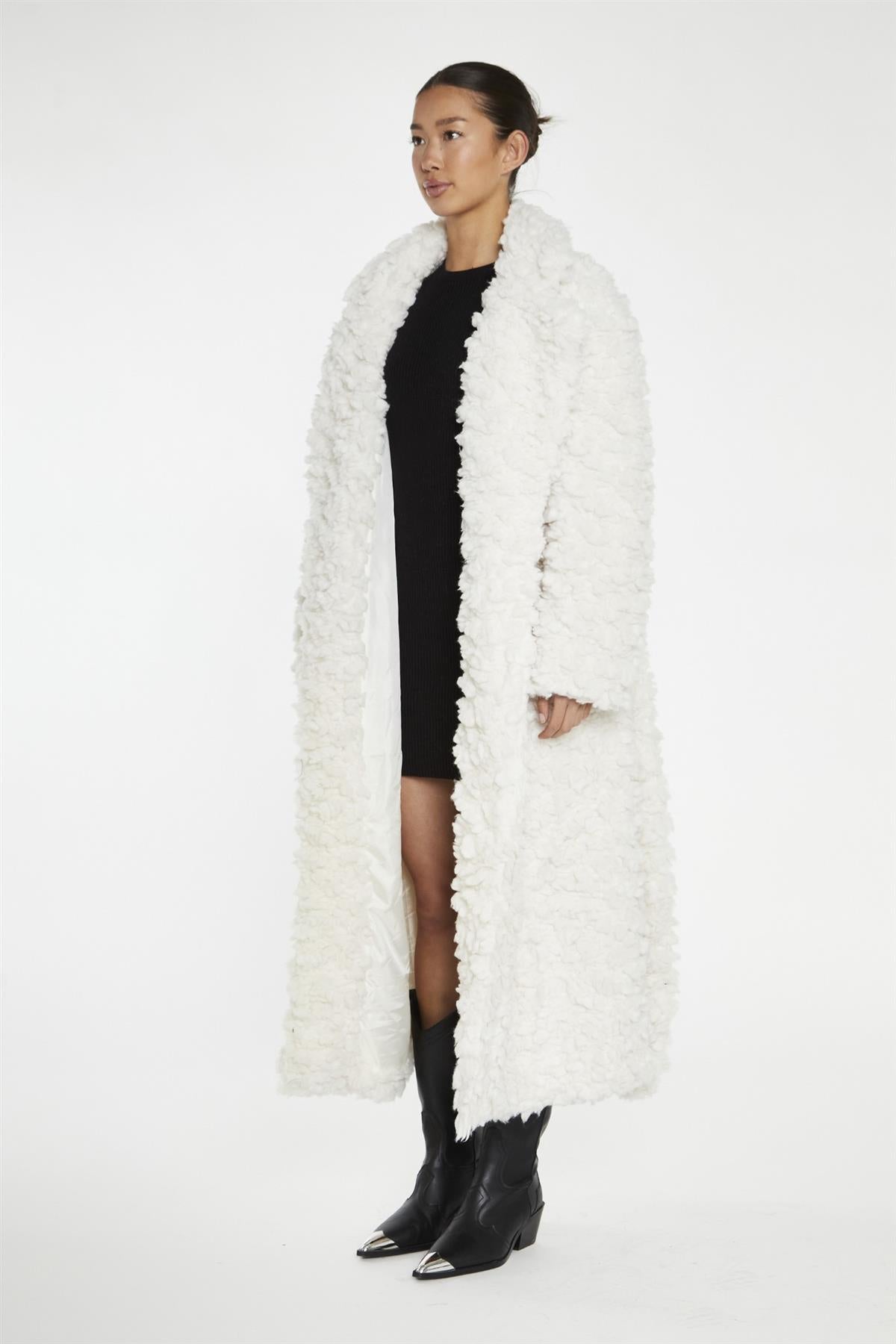 Cream Faux Fur Longline-Coat