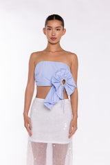 Light-Blue 3D Corsage Crop-Top