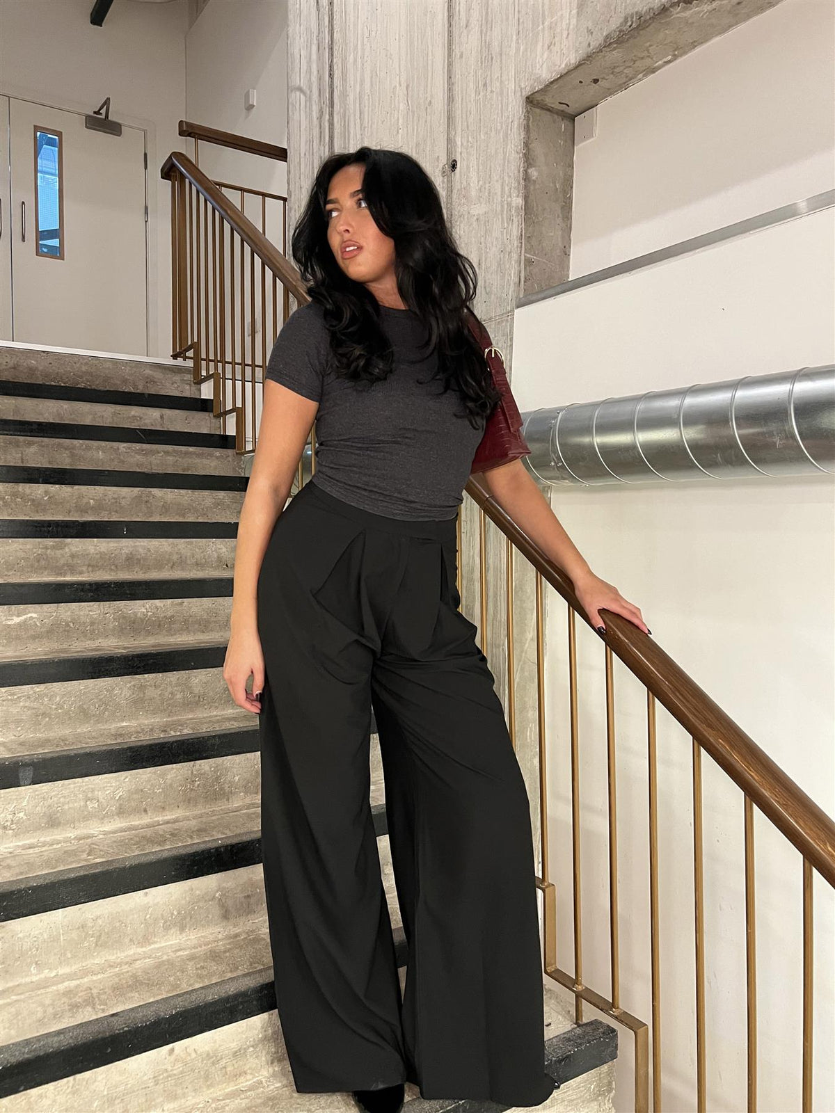 Black High-Waisted Wide-Leg Trousers