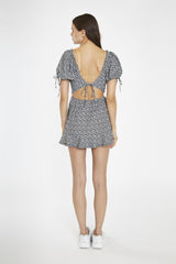 Black-Multi Daisy Tie-Back Playsuit