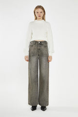 Dirty-Grey Wide-Leg Mid-Rise Jeans