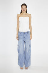 Light Stonewash Wide Leg Cargo Jeans