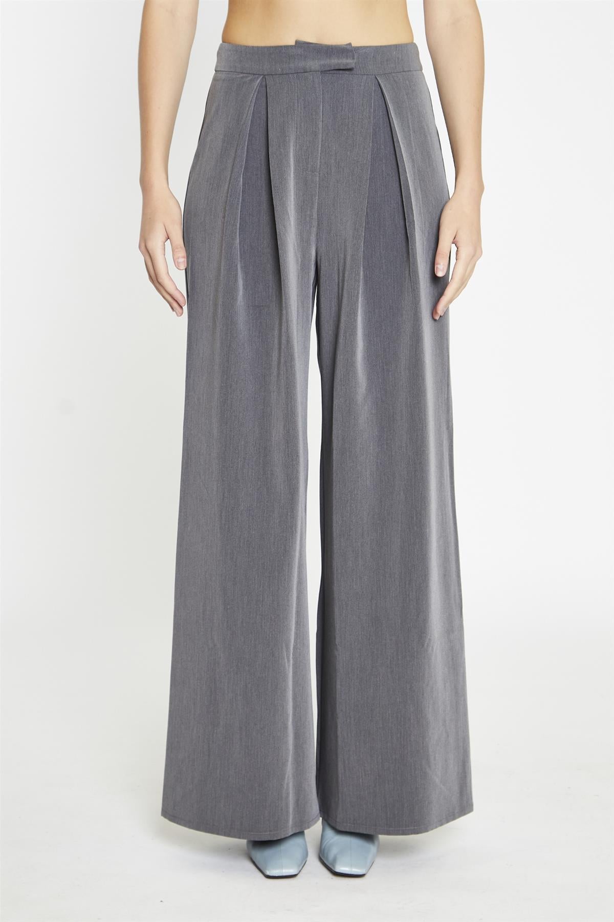 Dark-Grey High-Waisted Wide-Leg Trousers