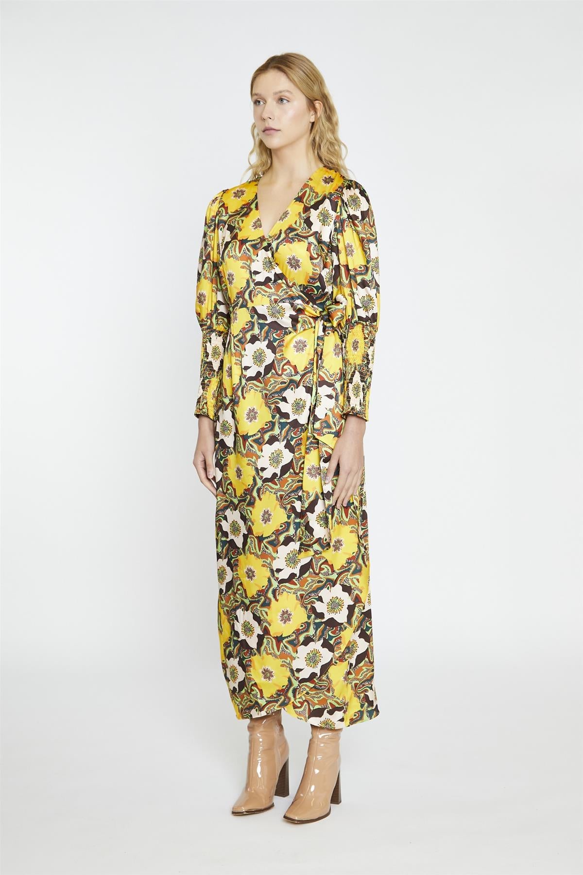 Psychedelic Multi-Floral Wrap Maxi-Dress