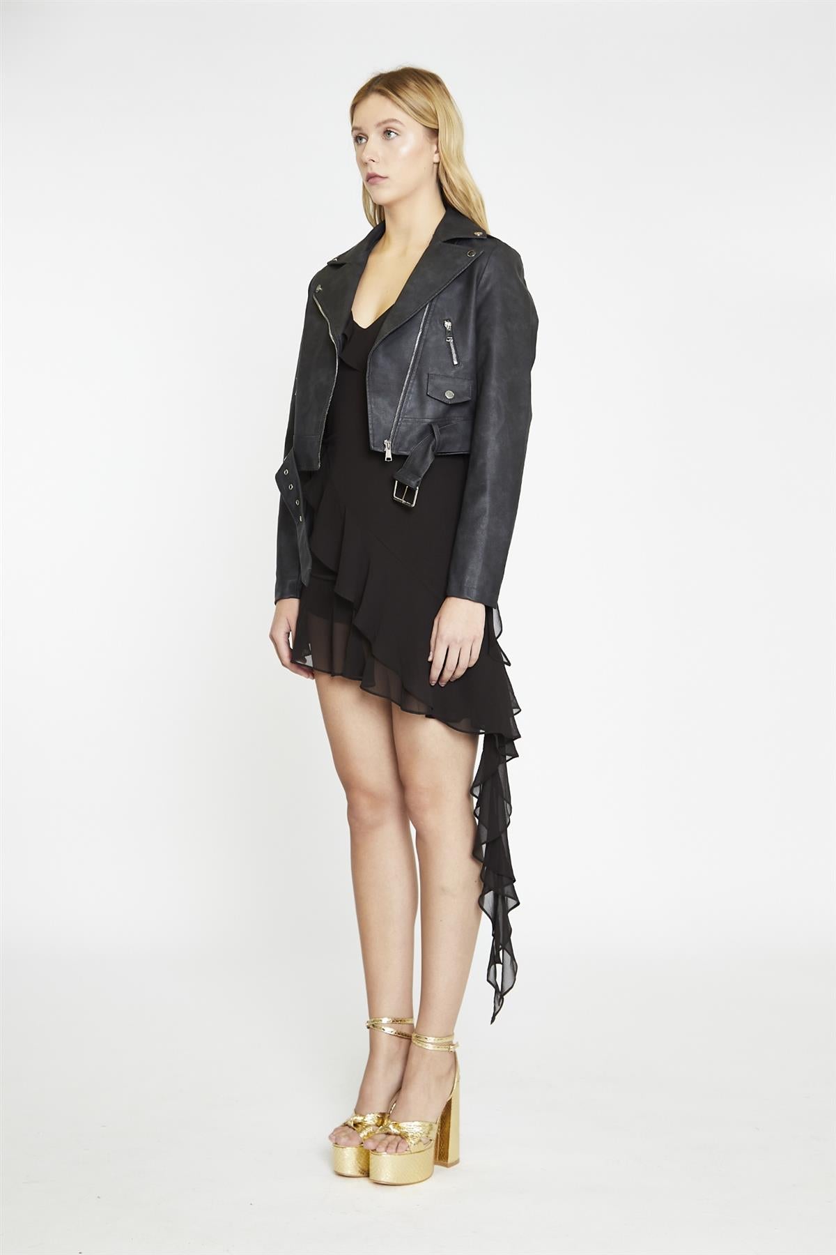 Black Antique Cropped Belted Jacket