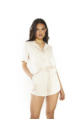 Light Stone Satin Loose High-Waisted-Shorts