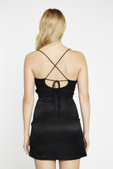 Black Cowl-Neck Tie-Back Mini-Dress