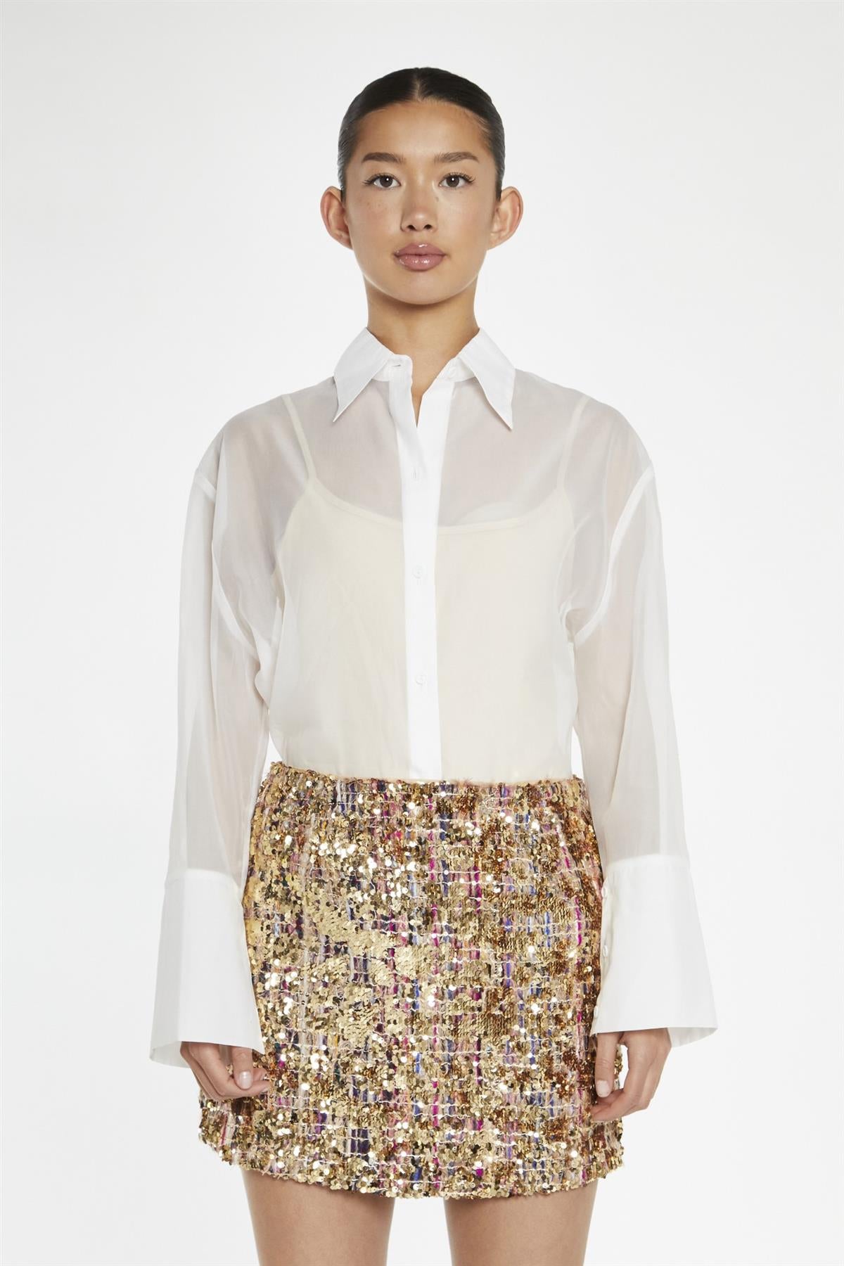 Tweed Gold-Sequin Mini-Skirt