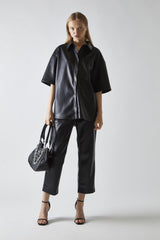 Black-PU Boxy Oversized-Shirt