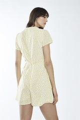 White-Yellow Ditsy V-Neck -Playsuit