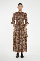 Burnt-Orange Daisy Tiered Maxi-Dress