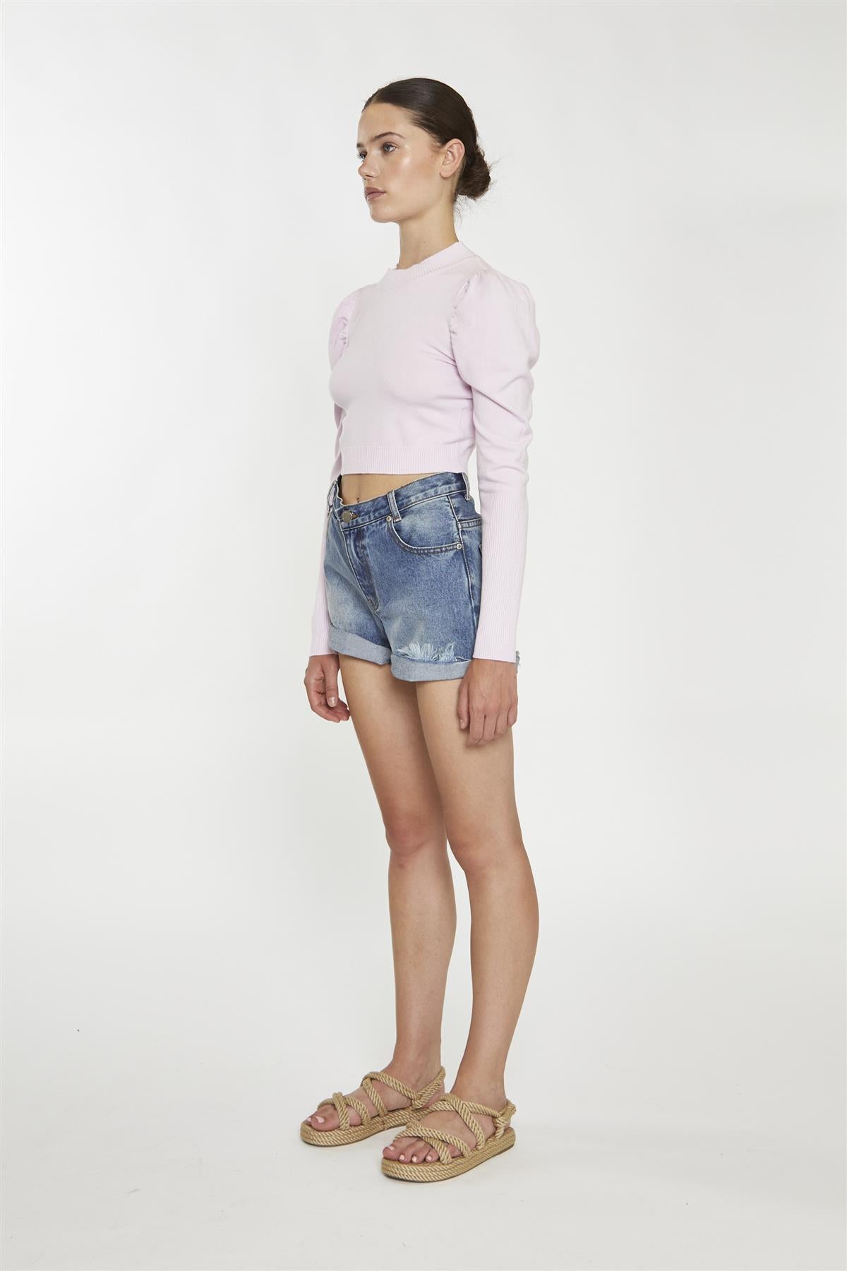 Soft-Pink High-Neck Crop-Jumper