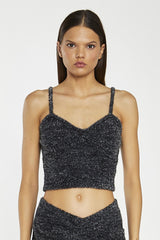 Black-Silver Tinsel Knitted Cami Crop-Top