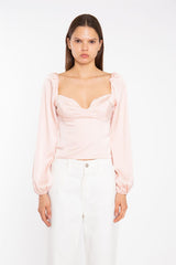 Nude Peach Long-Sleeve Bust Seam Top