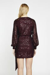 Port-Red Sequin Wrap-Front Mini-Dress