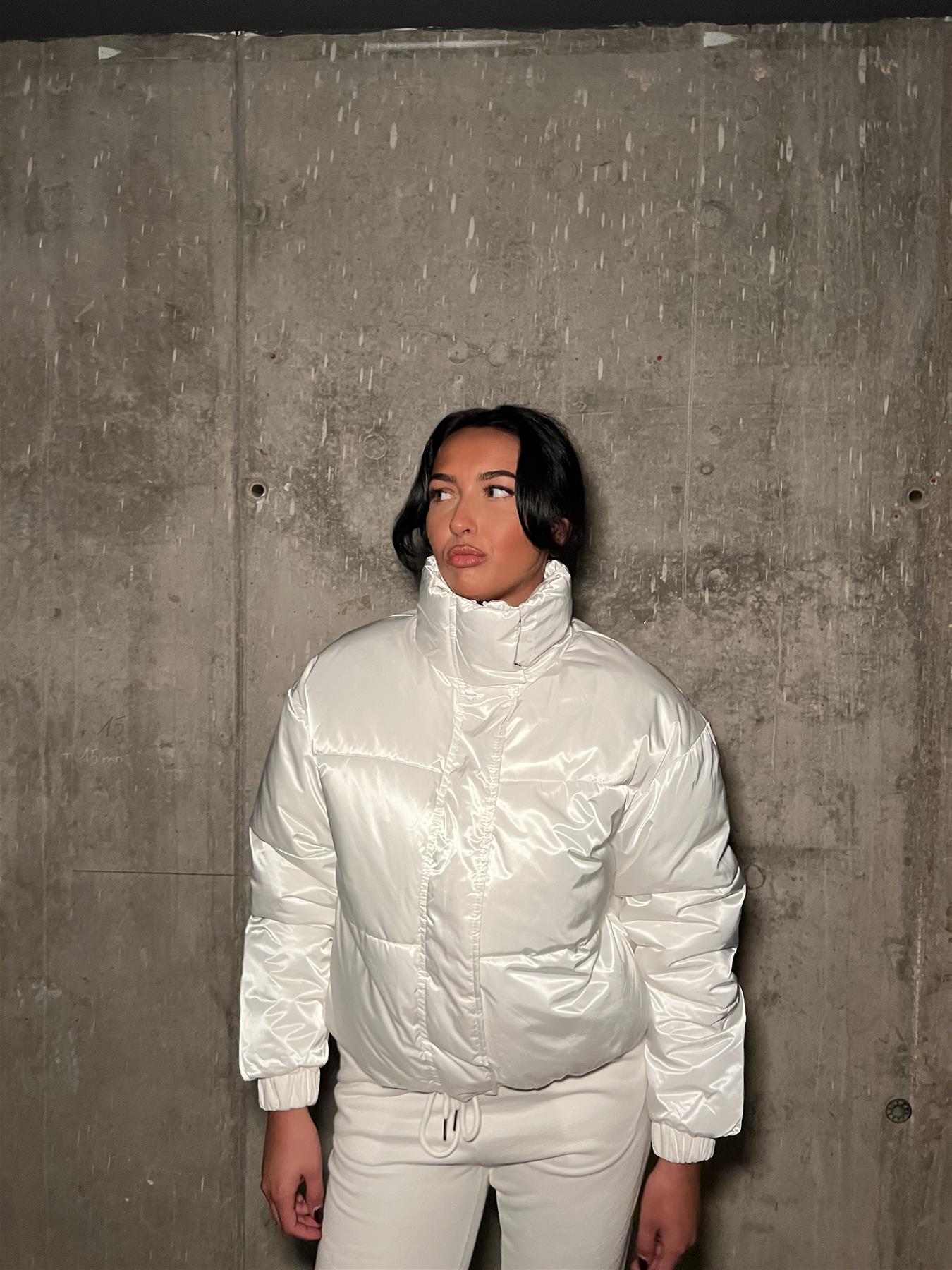 White High-Neck Puffer-Coat