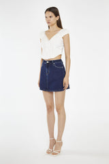 Indigo Stonewash Side Split Denim Mini-Skirt