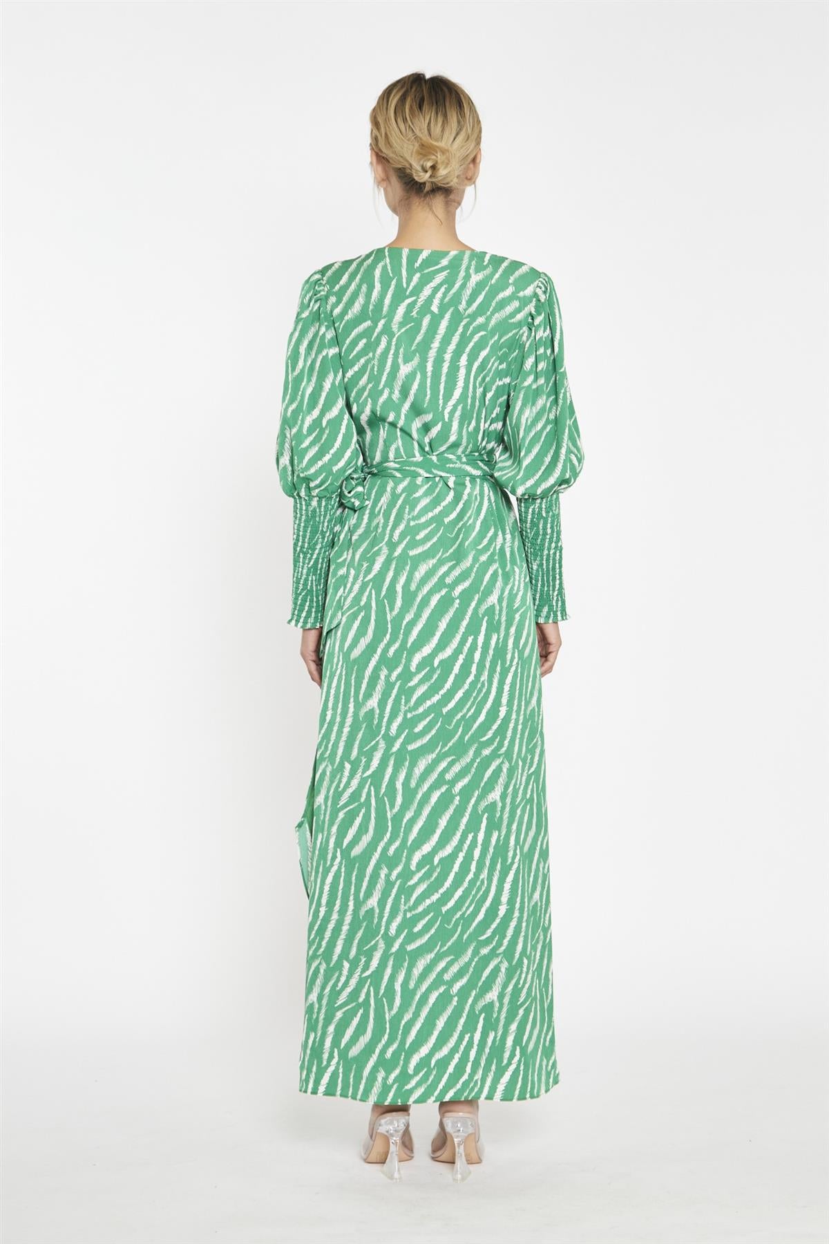 Green Sketchy-Animal Wrap Maxi-Dress