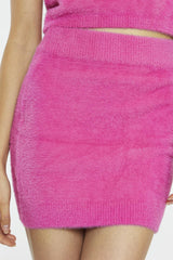 Hot Pink Fluffy Knit Mini-Skirt