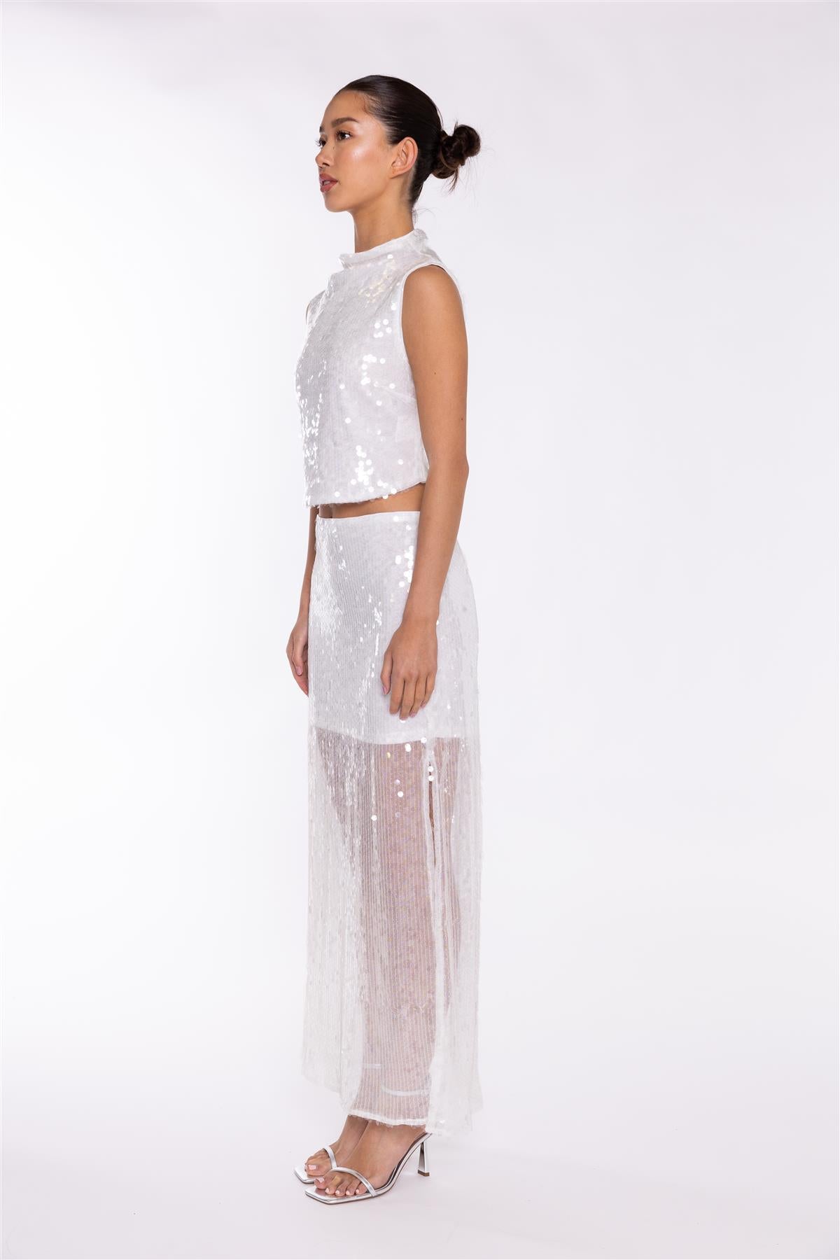 Transparent-Sequin Side-Split Midaxi-Skirt