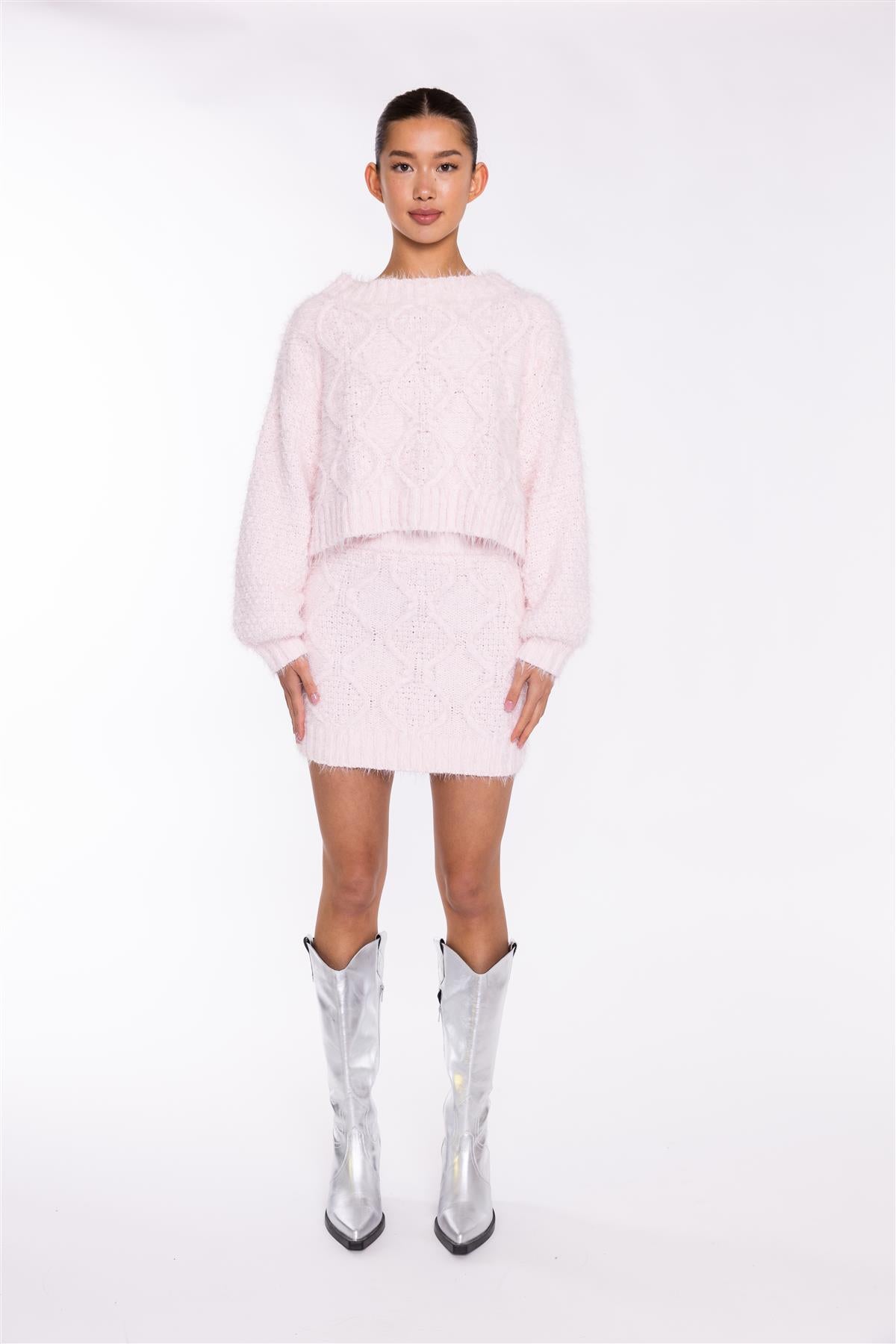 Icy-Pink Cable-Knit -Jumper