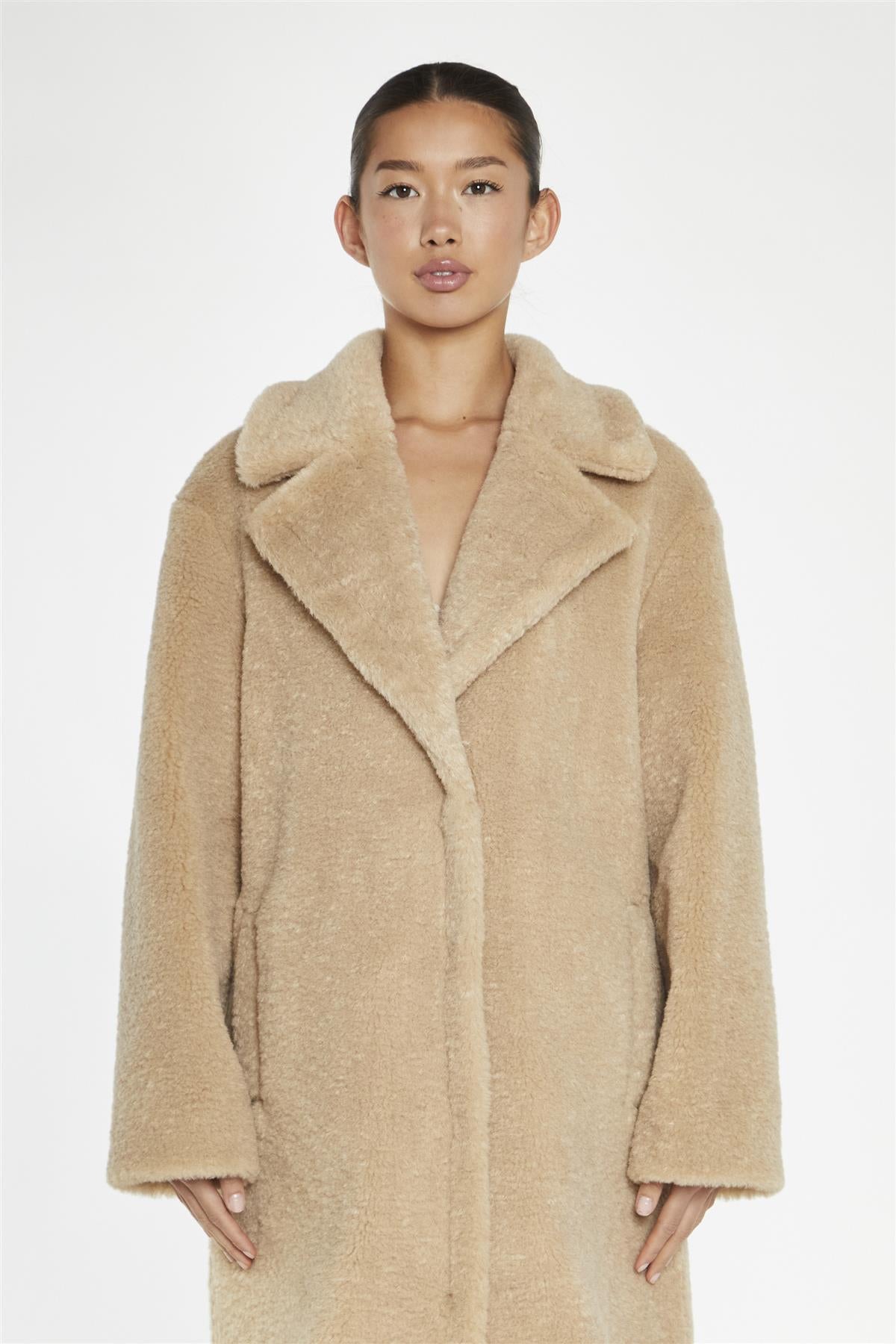 Beige Teddy-Fur Longline-Coat