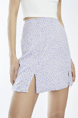 Lilac Retro-Ditsy Notch-Split Mini-Skirt