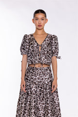 Mocha-Leopard Tie-Front Crop-Top