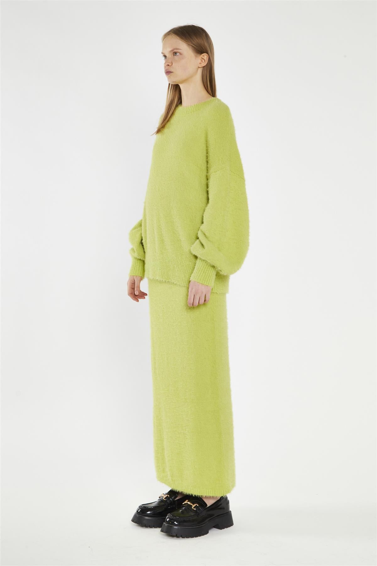 Lime-Green Knitted Maxi-Skirt