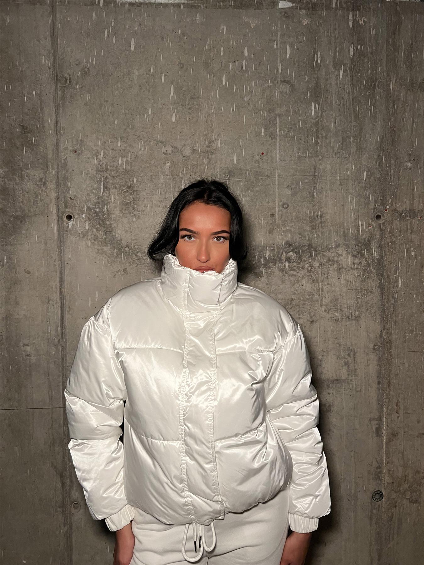 White High-Neck Puffer-Coat