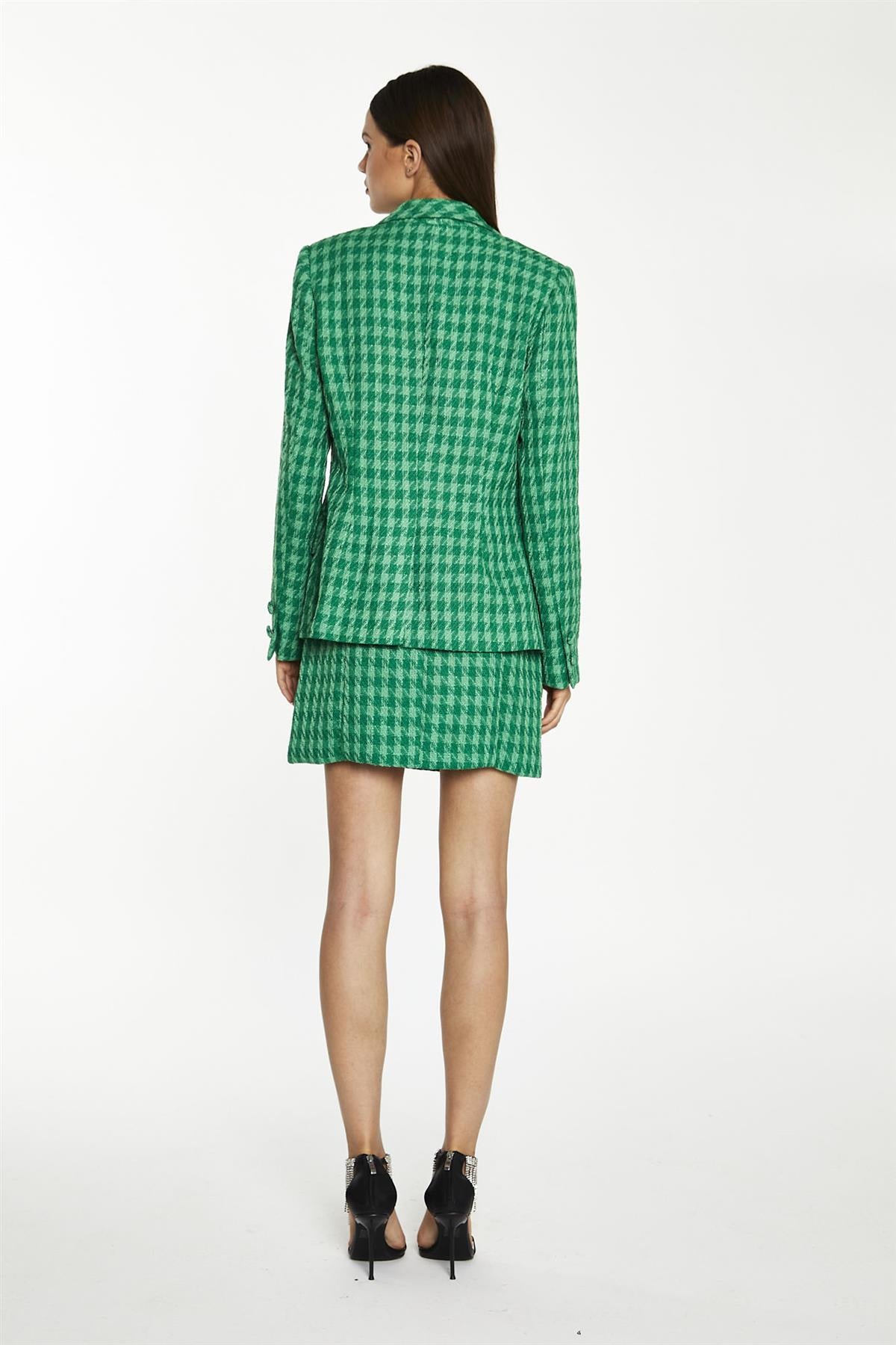 Green Tonal Houndstooth Fitted Blazer